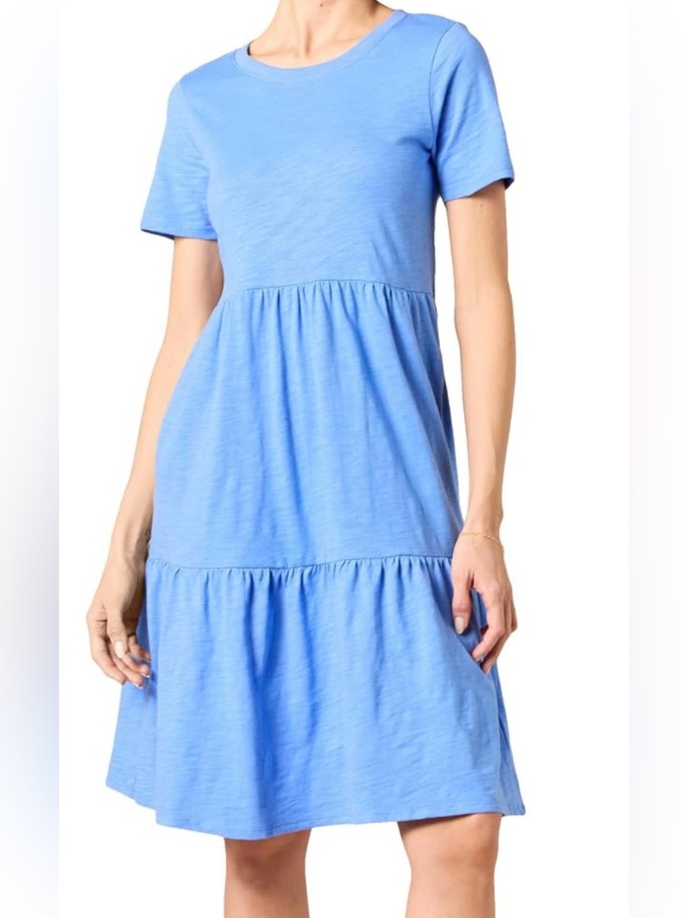 Amazon Essentials Light Blue Short-Sleeve Tiered Midi Dress